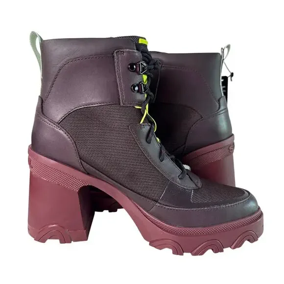 Sorel Brex Heel Lace Bootie Womens 9 Waterproof Leather New Cinder Sea Sprite